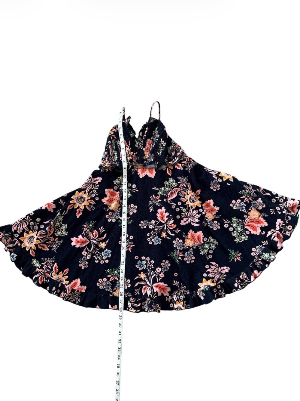 FREE PEOPLE Cord Looking Glass Mini Navy Blue Ruffle Corduroy Floral Small - Picture 10 of 11